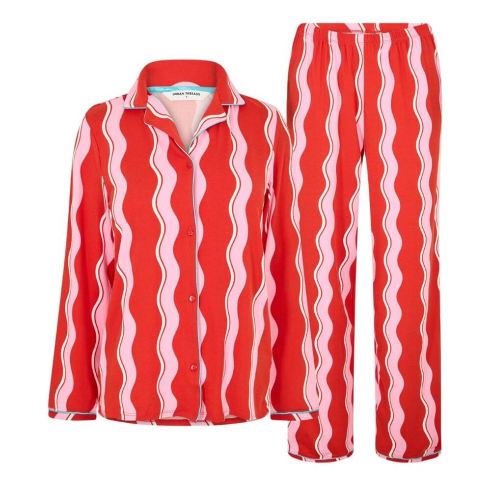 Urban Threads Womens/Ladies Squiggle Long Pyjama Set / Pink